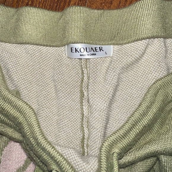 Ekouaer Green Pink Floral Knit Drawstring Waist Comfy Shorts Size L - Picture 9 of 9